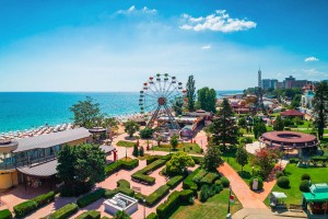 Aerial view of Golden Sands beach resort , Zlatni Piasacithe nea
